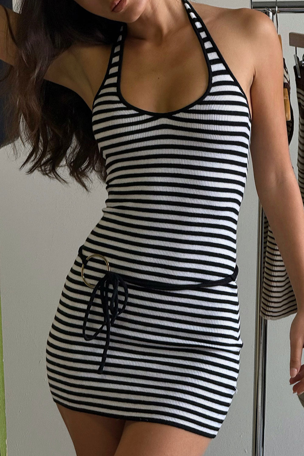 Frankies Bikinis retailer photo: Dolly Knit Mini Dress · Jet Stripe