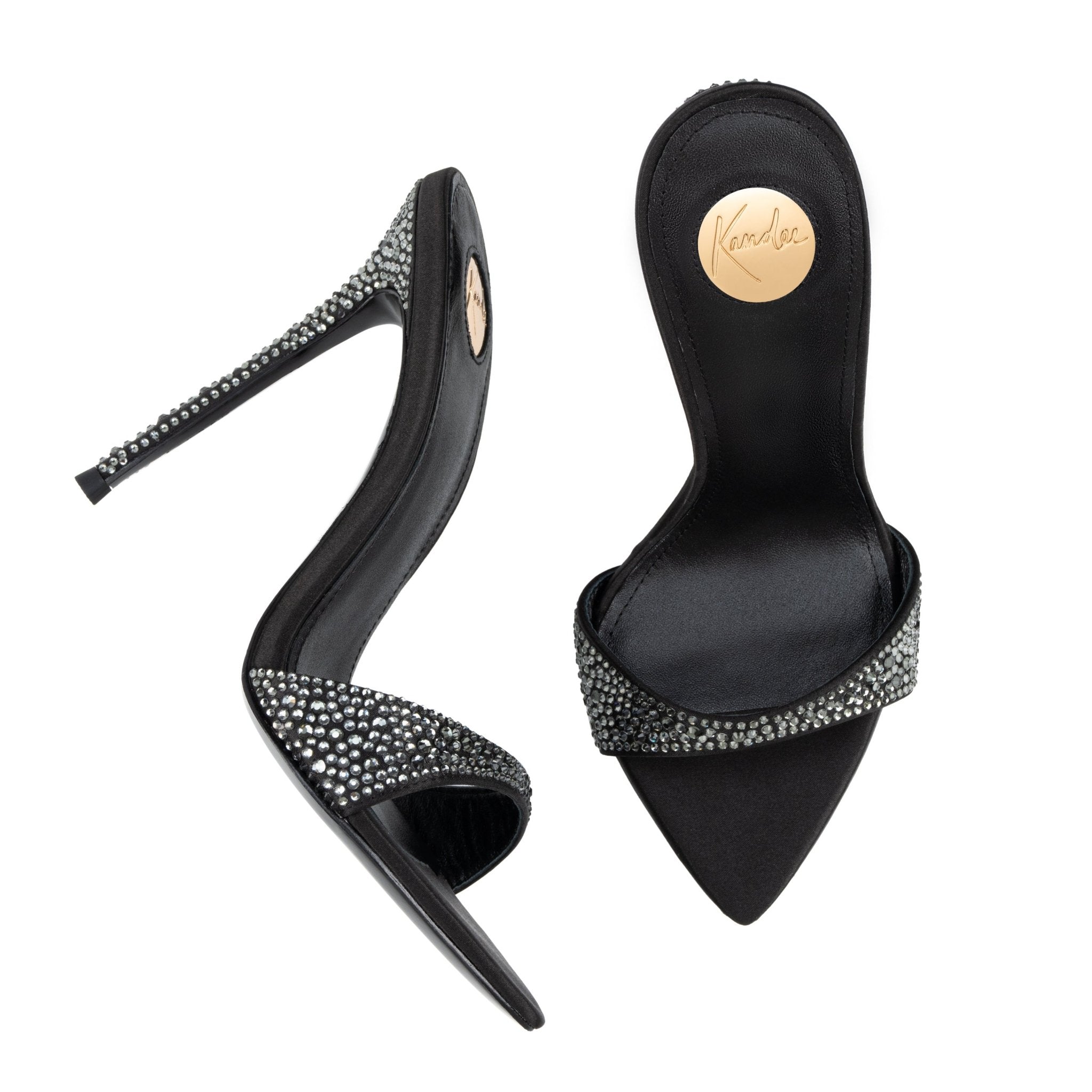Kandee retailer photo: Black Caviar Crystal Leather Mules