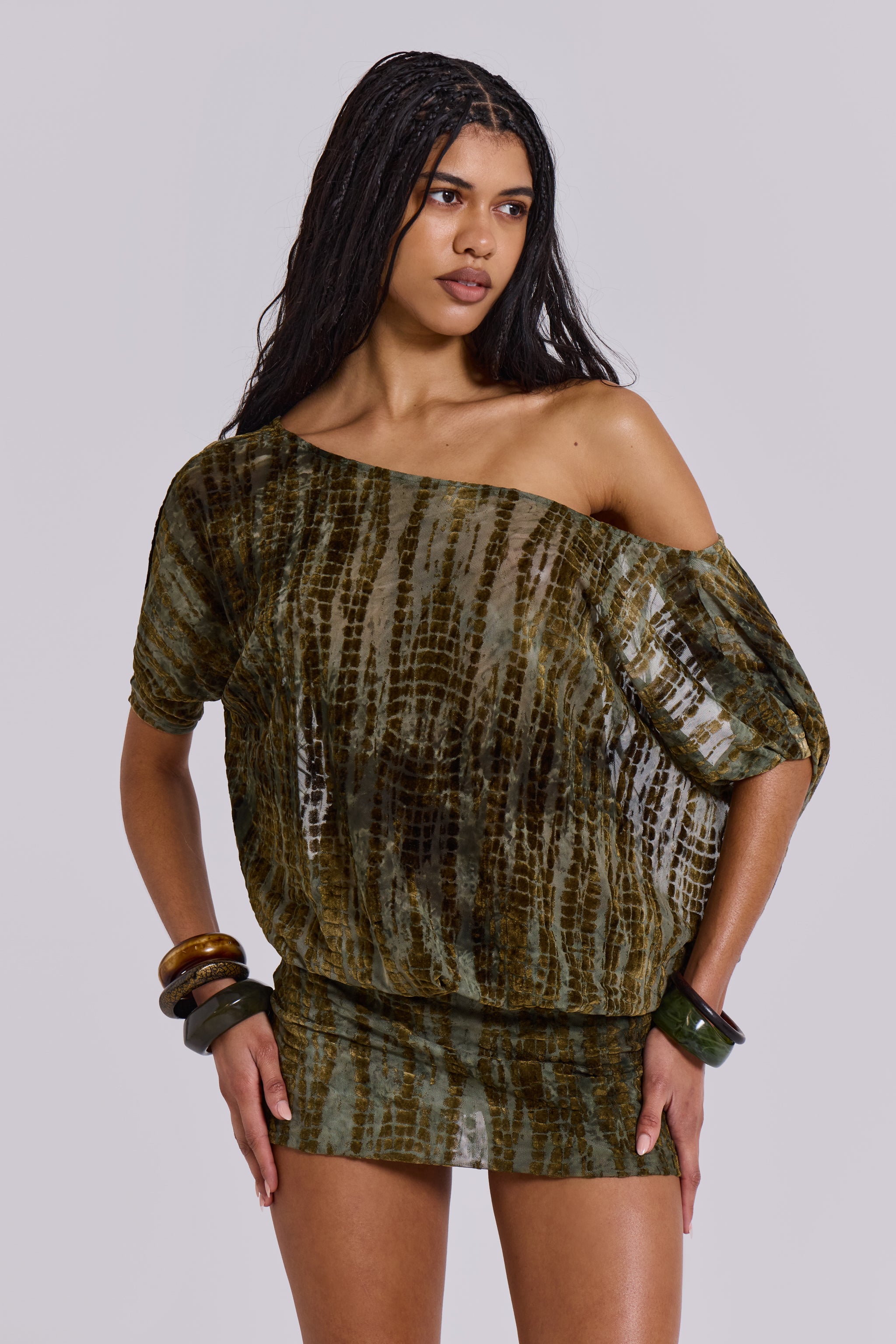 Jaded London retailer photo: Ophidian Devore Backless Mini Dress