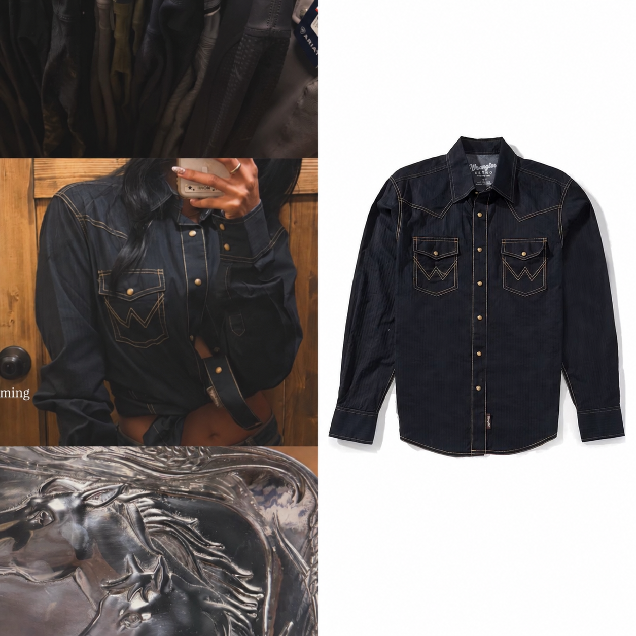 Retro Long Sleeve Western Snap Solid Dobby Shirt