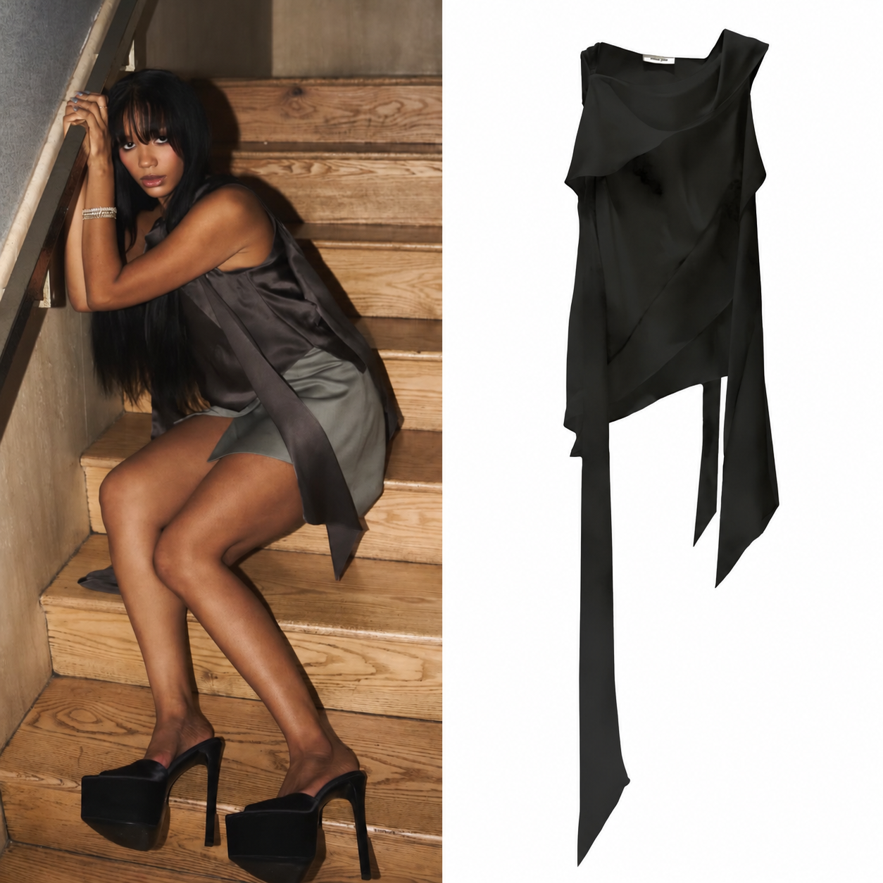 Black silk scarf set