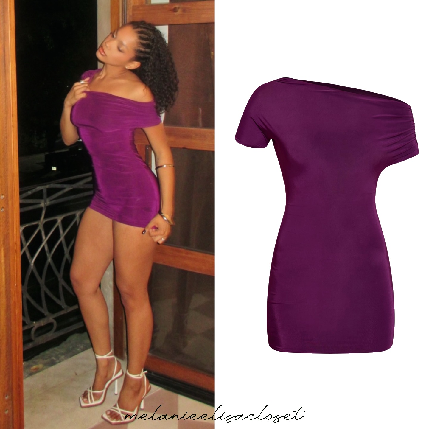 Plum Slinky Off The Shoulder Ruched Mini Dress