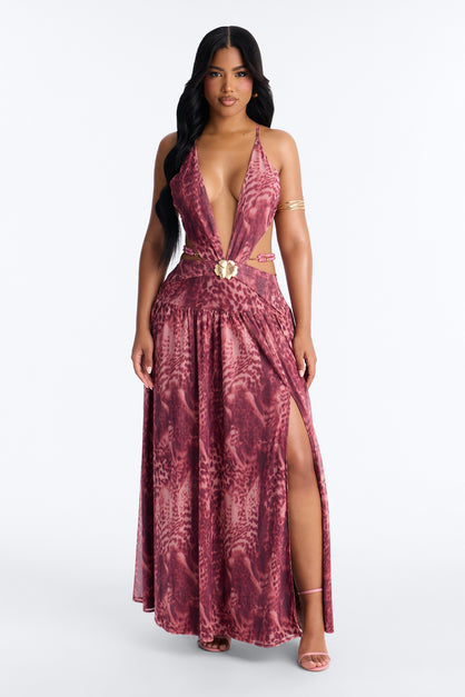 Corinna Cut Out Beaded Mesh Maxi Dress · Pink/Combo